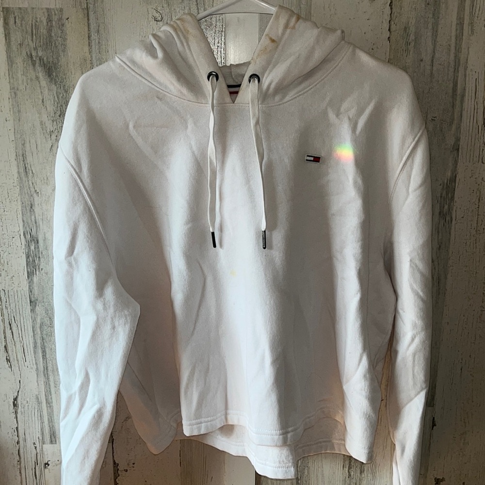 White Cropped Sweater Hoodie